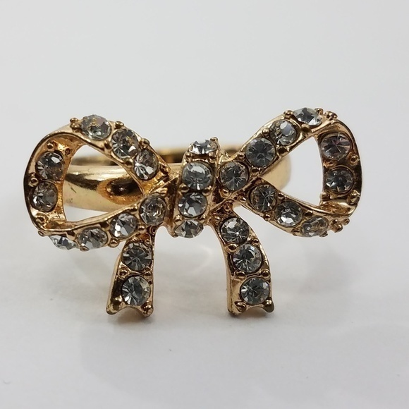 Bow Ring Rhinestone Bling Gold Tone Wrap 7 Small T - Picture 1 of 8